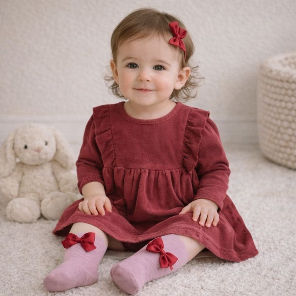 Kit + Pearl Burgundy Corduroy Ruffle Dress Bloomers‎ and Socks Set 12 Months